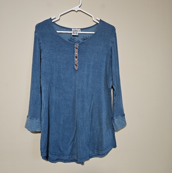 Parsley & Sage 3/4 Sleeve Top Pullover Women's Size Large Blue Embroidered - Picture 1 of 9